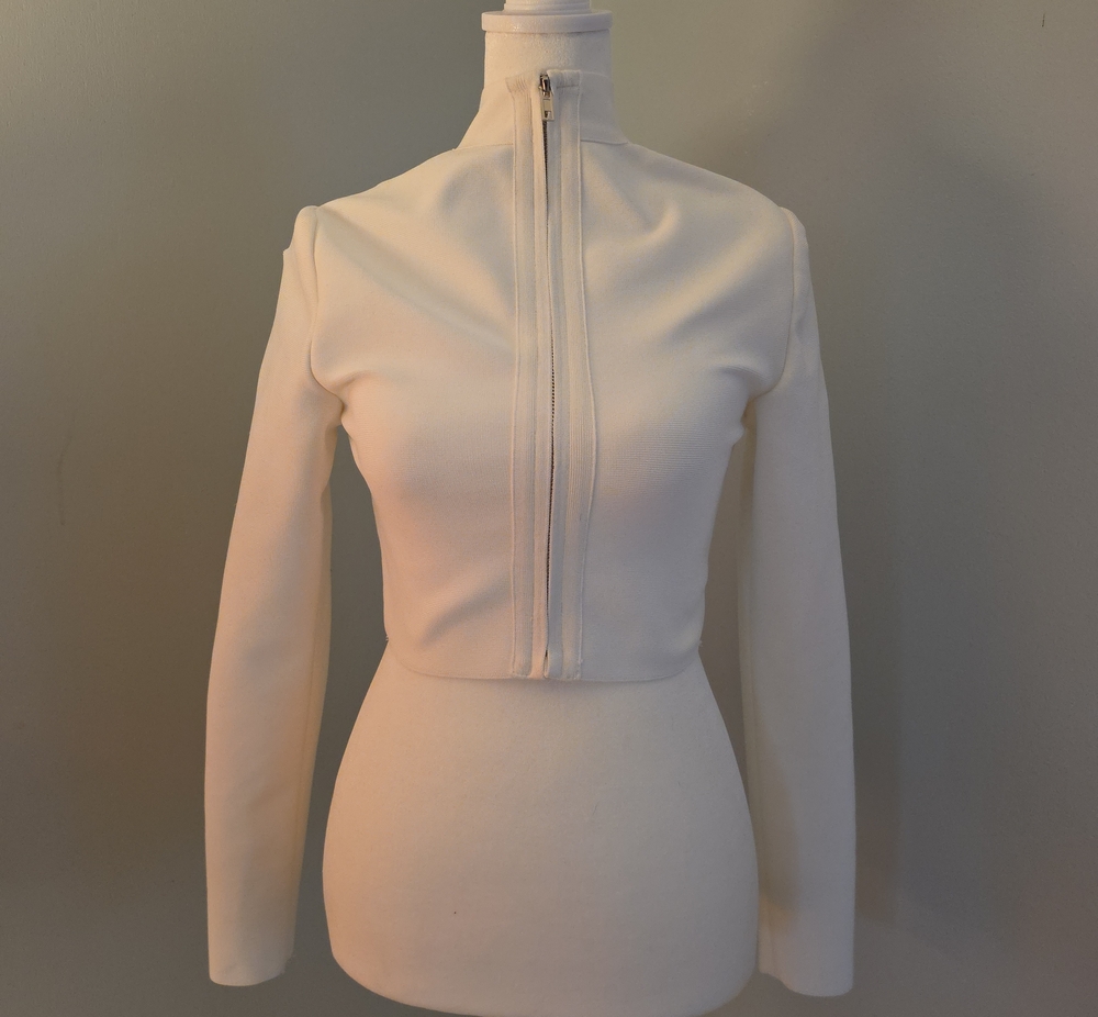 Fashion Nova White Cropped Zip-Up Mock Neck Sweatshirt